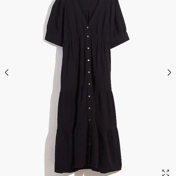 Madewell Lightspun Button-front Tiered Black Midi Dress Size 16 - Picture 5 of 12